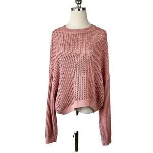 Old Navy Open Knit Oversized Sweater size Large Pink 100% Cotton Coquette